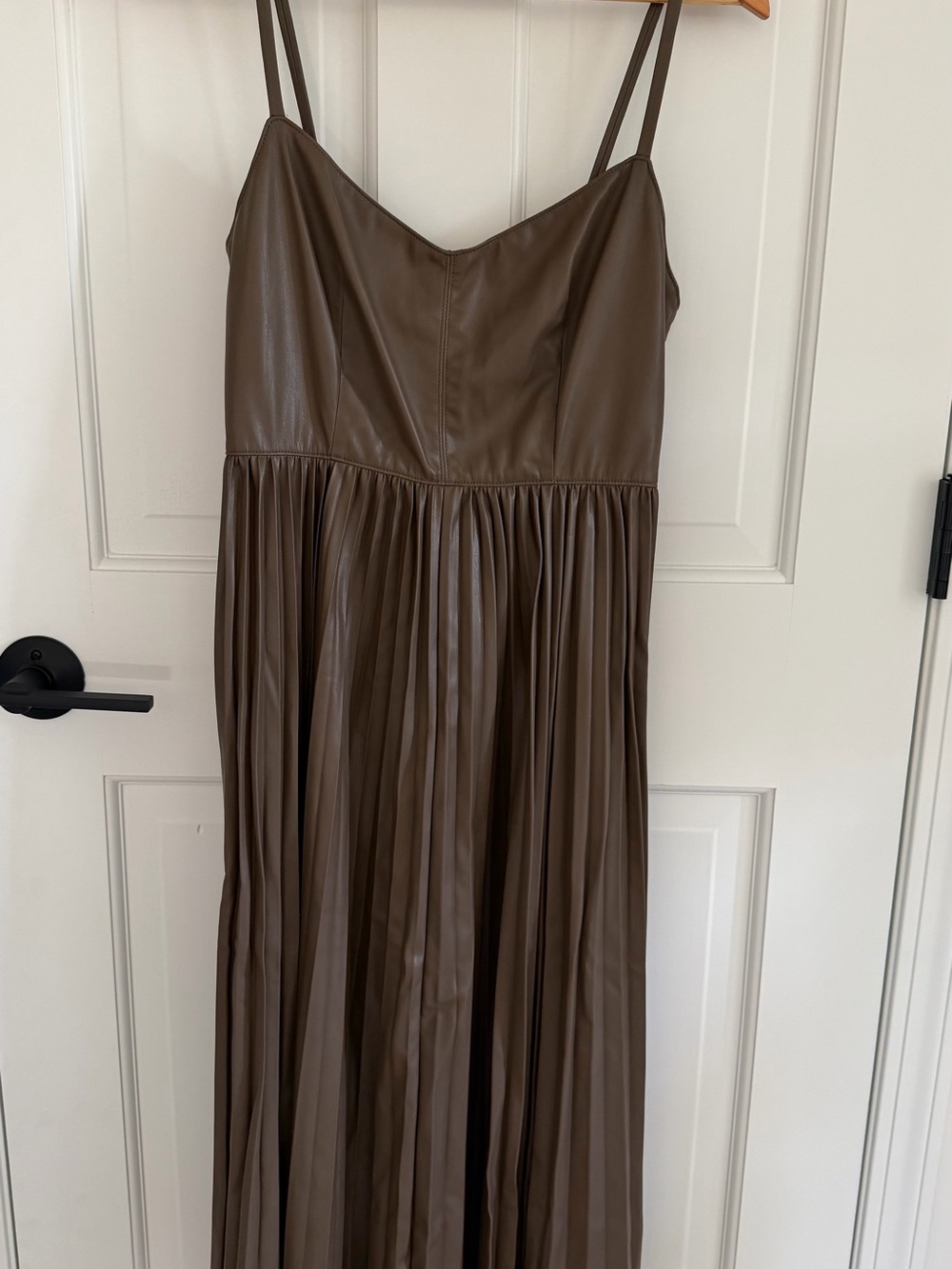 NWT J. Crew Collection Pleated Dress in Dark Hazel Faux Leather - Picture 2 of 5